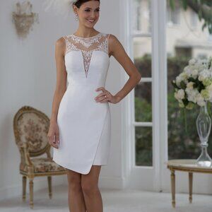 Short White WEDDING DRESS, Plunging Bachelorette Party/Destination reception